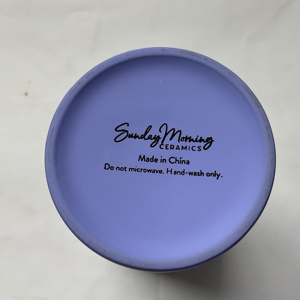 Sunday Morning Floral Travel Mug Purple with White Flowers and Lid Ceramic 16 oz - Picture 6 of 6